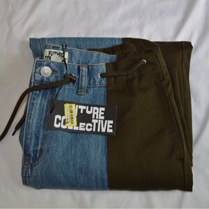 Future Collective Mid-Rise Barrel Leg Mixed Fabric Jeans - 10